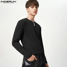 Men's T Shirts Casual Tops INCERUN Handsome Men Solid O-neck Thin Knit Camiseta Patchwork Hem Decoration T-shirts S-5XL 2024