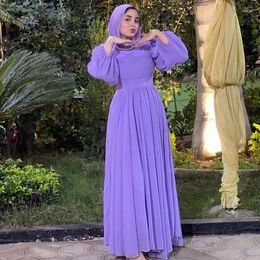 Party Dresses Light Purple Prom For Hijab Women O Neck Long Sleeves Floor Length A Line Chiffon Muslim Formal Evening Gowns