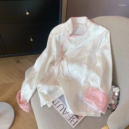 Women's Blouses Satin Shirts Spring/summer Prints Chinese Style Loose Long Sleeves Women Tops Fashion Vintage Clothing YCMYUNYAN