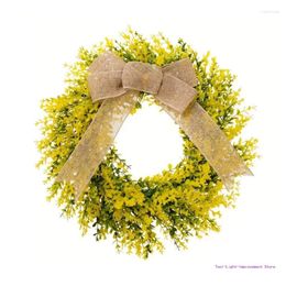 Decorative Flowers C63E Artificial Yellow Leaf Wreath Spring For Front Door Farmhouses Garden