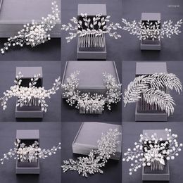 Hair Clips Women Combs Wedding Accessories Tiara Pearl Rhinestone Silver Color Bridal Ornament Flower Head Jewelry Headband