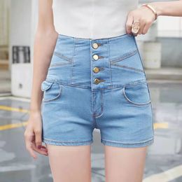 S-6XL Summer Women Fashion Buttons High Waist Denim Shorts Sexy Short Jeans 240418