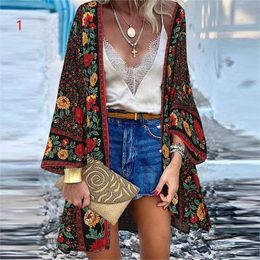 Zanzea Women Cardigan Summer Front Open Front Bohémien Stampa stampata floreale Kimono Casual Beach Beach Tops vintage Blusas a maniche lunghe 220720