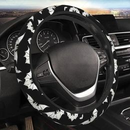 Steering Wheel Covers Halloween White Bat Cover For Women Men Universal 15 Inch Neoprene Auto Interior Car Accessories Fit Most Vehicle