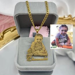 Stainless Steel Custom Po Necklace Custom Picture Nameplate Pendant Necklace for Kids Custom Memory Jewellery for Family Gifts 240409