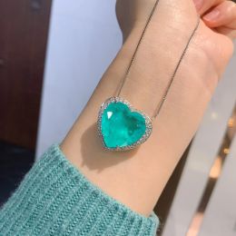 Necklaces Love Paraiba Emerald Gemstone Heart Crystal Pendant Necklace Women Jewelry Wedding Anniversary Gift Free Shipping Aesthetic