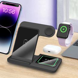 Chargers Foldable Wireless Charger Stand Dock 3 In 1 Fast Charging Station For Apple Watch 9 8 7 6 AirPods Pro iPhone 15 14 13 12 11 XR 8