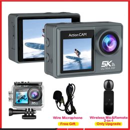 5K 4K60FPS Action Camera Dual IPS Touch LCD EIS 170° 30M Waterproof 5X Zoom Go Sport Pro With Wireless Mic Remote Control 240407