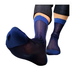 Men's Socks Striped Sheer Men Silk With Jacquard Sexy See Through Male Nylon Formal Dress Suit Classic Style