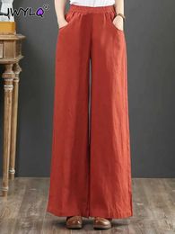 Women's Jeans Summer High Waist Elastic Waist Oversize 4xl Cotton Linen Pant Women Simple Loose Strtwear Trousers 2023 Moms Wide Leg Pants Y240422