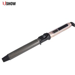 Hair Curlers Straighteners USHOW professional rotating curly iron nano titanium black+gold curler with LED digital temperature display Y240504