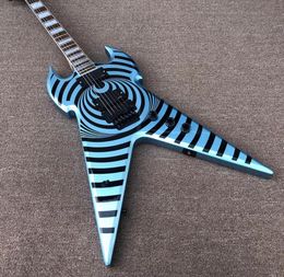 Rare Wylde Audio Odin Grail Phlham Blue Bullseye Flying V Electric Guitar MOP Large Block Inlay Black Hardware Grover Tuners Ch5911065