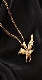 Flight Eagle Necklace Pendant Gold Colour Stainless Steel Hawk Wing Animal Mens Jewellery Whole Hiphop Necklace5492934