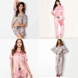 Pamas Summer for Women Satin Silk Stripes Sleepwear Pyjamas Short Pink Loungewear Pjamas Ladies Home Suit Homewear Woman 220329 wear