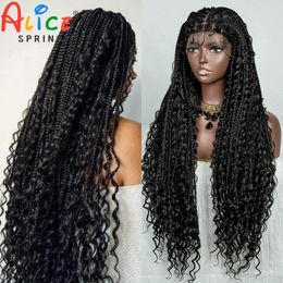 32 Inches Synthetic Lace Braided Wigs Cornrow Braids for Black Women Braid on Sale Clearance Box Wig 240419