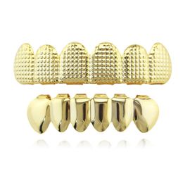 Crystal Stripe Hip Hop Teeth Set 18k Gold Plated Six Teeth Gold Teeth Halloween Vampire False Teeth Accessories Grills