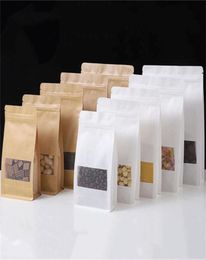 100pcslot Stand Up Kraft Paper Bags Coffee Snack Cookie Gifts Storage Bags with Window Food Storage Pouch3401222