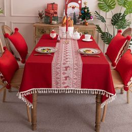 New Red Christmas Deer Yarn Weaving Jacquard Light Luxury Table Cloth American Rectangular Tea Cover