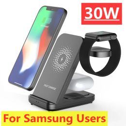 Chargers 30W 3 in 1 Wireless Charger Stand For Samsung S22 S21 S20 S10 Ultra Note Galaxy Watch 5 4 Active Buds Fast Charging Dock Station