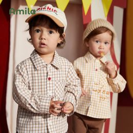 Tops Amila Baby Tshirt 2022 Autumn New Long Sleeves Boys and Girls Shirt Soft Plaid Top Casual Children Clothing Fashion