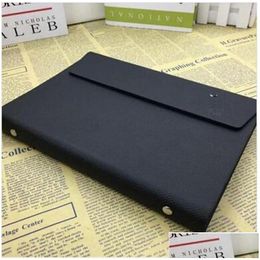 Notepads Luxury Black Harder Envelope Design High-End Handmade Leather A5 Size Diary Binder Notebooks With 100 Loose-Leaf Paper Busi Dhmrr