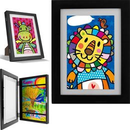 A4 Size Wooden Art Frames Front Opening Changeable Picture Display Artwork Drawing Children Projects Storage Painting Display 240409