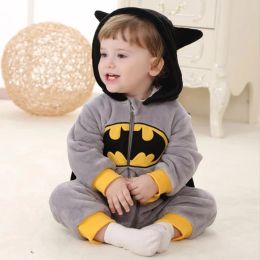 One-Pieces JYBIENBB Hot Sale Winter Babe Anime Grey Hero Pajamas Baby Girl Cotton Clothes Flannel Rompers Hooded Cartoon Infant Onesie Kid
