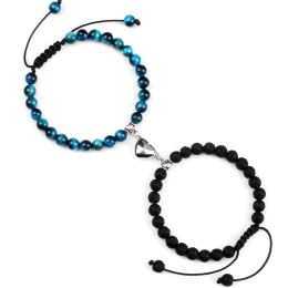 Strands Fashion 2pcs/set Natural Stone Beads Bracelets Handmade Braid Adjustable Magnet Heart Lovers Bracelet Charm Couples Jewellery Gift