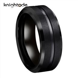 Bands 8mm/6mm Black Tungsten Carbide Rings For Trendy Party Men Women Wedding Band Grooved Center Beveled Edges Matte Comfort Fit
