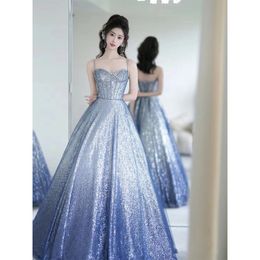 blue Gorgeous Aso Ebi Prom Dresses luxury new 2024 princess Plus Size Evening Gowns Nigerian Women Formal Party Dress Long Shinning blue Sequin a line Prom Dresses