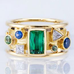 Bands Huitan Fashion Luxury Gold Color with Geometric Colorful CZ Stone Novel Design Women Wedding Band Rings Jewelry New Arrival