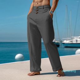 Pantaloni da uomo sciolto lino di cotone dritto in cotone estate casual chino traspirante