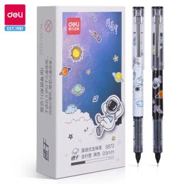 Pens Deli 12Pcs 0.5mm Quick Dry Black Ink Gel Pen Tube Straight Liquid Rollerball Office Supplies Signature Pen for School Student