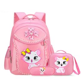 Bags 3 Pieces Pink Cat Children Backpack School Bags for girls Cartoon Kid Backpack Kitty Printing Bookbag mochilas escolares infanti