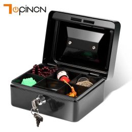 Bins Portable Cash Box with Lock Key Metal Box with Inner Tray Lock Box Small Safe for House Money Storage Box 4 size