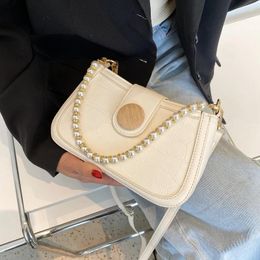 Shoulder Bags Stone Pattern Pearl Design PU Leather Underarm Crossbody Bag For Women 2024 Summer Weave Belt Handbags And Purses