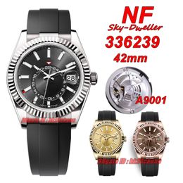 NF Luxury Watches N Super 42MM 336239 A9001 Automatic Mens Watch Sapphire Black Dial Rubber Strap Gents Wristwatches