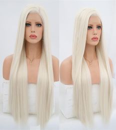 Platinum Blond Synthetic Lace Front Wigs For Women Silky Straight Side Part Heat Resistant Long Blonded Hair Wig1302422