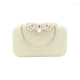 Evening Bags Wedding Shiny Handbags Blue Clutch Bag Women Bridal Metal Purse Clutches Chain Shoulder White 2024