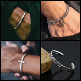 Strands Simple Twisted Woven Bracelet Bangles for Men's Fashion Retro Casual Party Jewelry Gift Stainless Steel Trend Men's Cuff Bangle