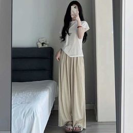 Women's Jeans 2024 New Summer Casual Loose Fitting High Waisted Drape Thin Style Lazy Style Pleated Zen Style Ice Silk Wide Leg Yamamoto Pants Y240422