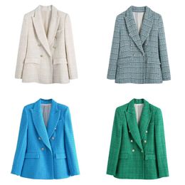 Women Cnlalaxury Casual Tweed Blazer Vintage Office Lady Herbst Jacke Mantel Doppelbauer Outwear Female Chic Tops 220402