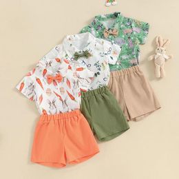 Clothing Sets Toddler Infant Boys Easter Clothes & Carrot Print Short Sleeve Lapel Shirt With Elastic Waist Shorts 2Pcs Outfits