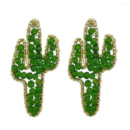 Stud Earrings Creative Cactus For Women Girl Green Acrylic Beaded Statement Earring Plant Orecchini Female Summer Jewellery