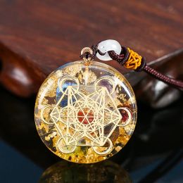 Necklaces Orgonite Pendant Necklace Metatron Cube Resin Pendant Cosmic Healing Crystal Sacred Geometry Chakra Necklace Meditation Jewelry