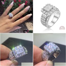 Rings Vintage Court Ring 925 Sterling Sier Square Diamond Cz Promise Engagement Band For Women Bridal Jewellery Drop Delivery Otuw1