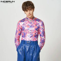 Men's T Shirts Stylish Casual Style Tops INCERUN Mens Flash Gradient Camiseta Party Small High-neck Long-sleeved T-shirts S-5XL 2024