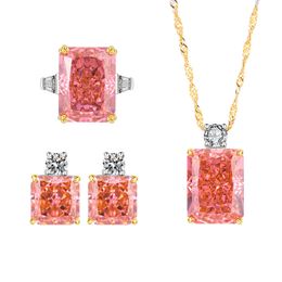 Designer Jewelry Set High Carbon Diamond Padparadscha Pendant Necklace and Earrings All-over Sterling Silver Jewelry Couple Gifts Wedding Photography Jewelry