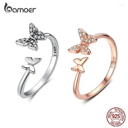 Cluster Rings Bamoer Flying Butterfly Adjustable Finger For Women Clear CZ Dazzling Luxury 925 Sterling Silver Fine Jewellery GXR087