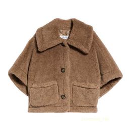 Women's Coat Cashmere Coat Luxury Coat Maxmaras Womens Large Lapel Alpaca Wool And Silk Brown Warm Thickened Teddy Coat